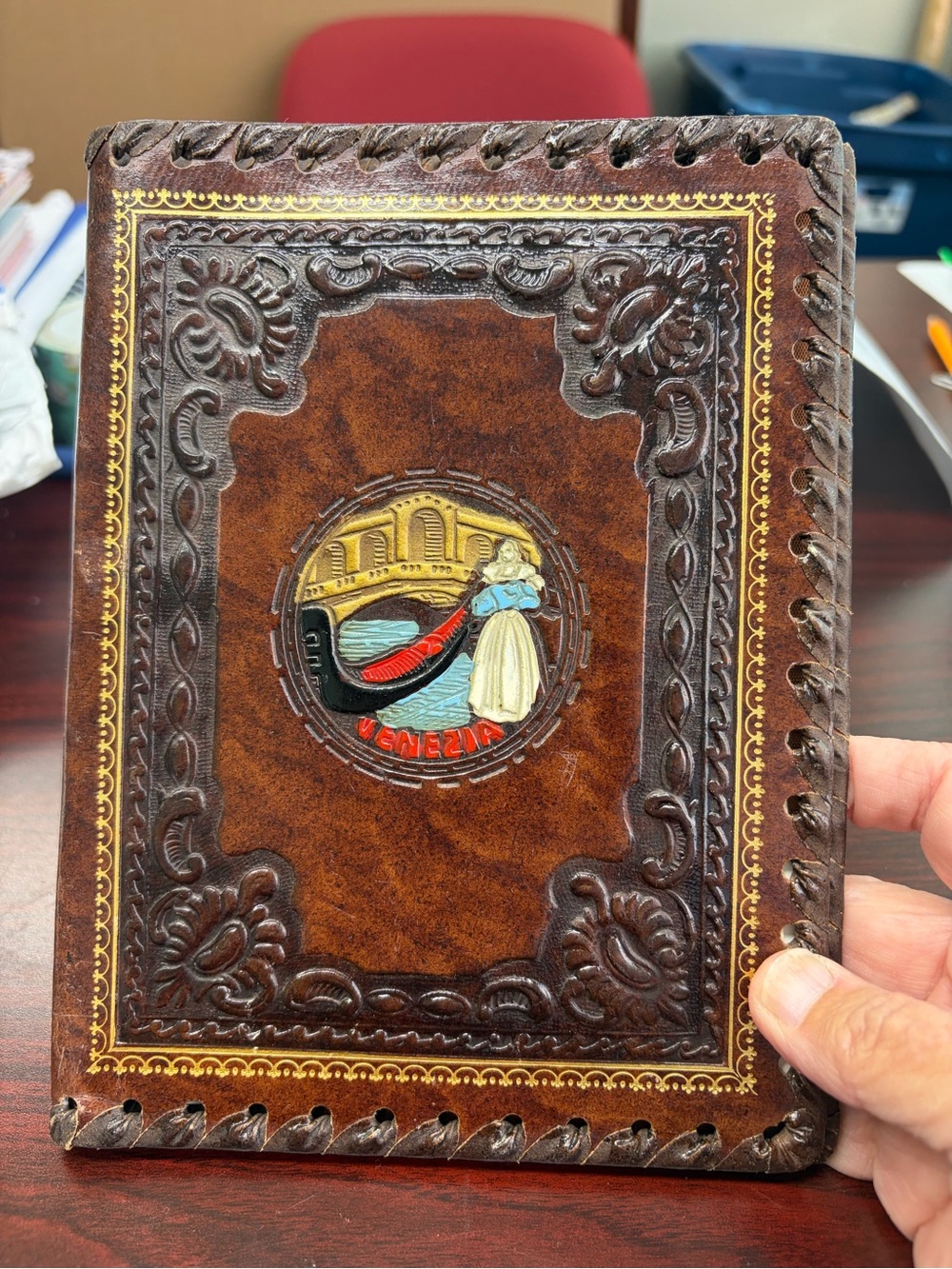 Venezia Embossed Brown Leather Journal with Gold Trim vintage